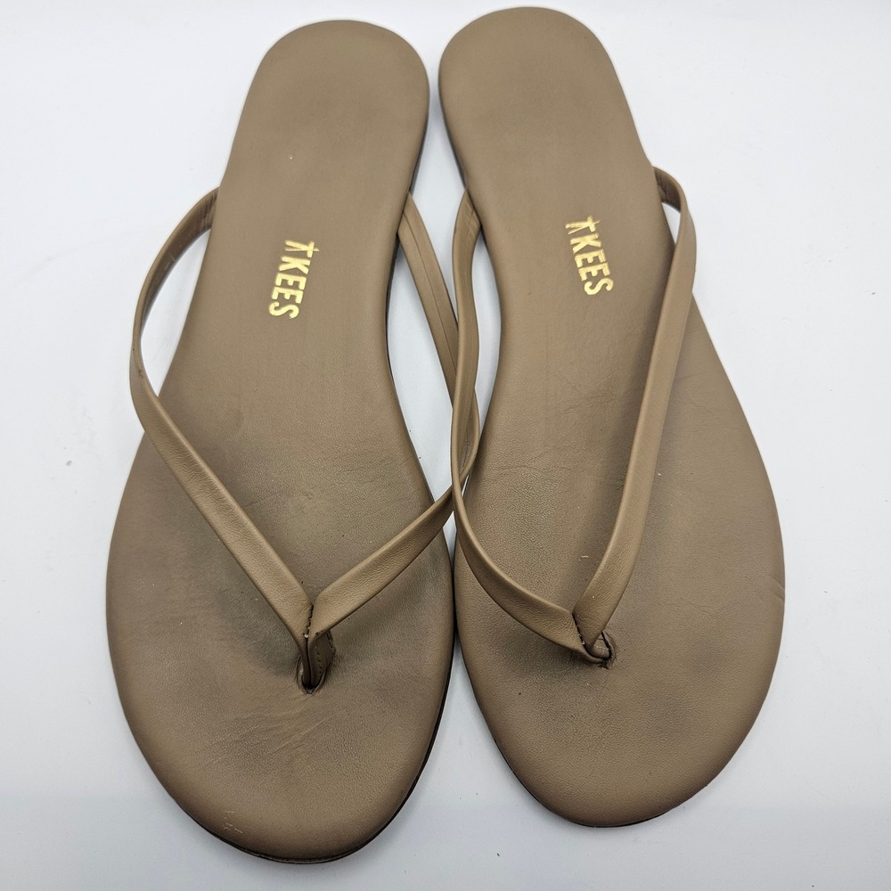TKEES Womens Tan Flip Flop Leather Minimalist Thong Sandal Leisure Comfort US 6